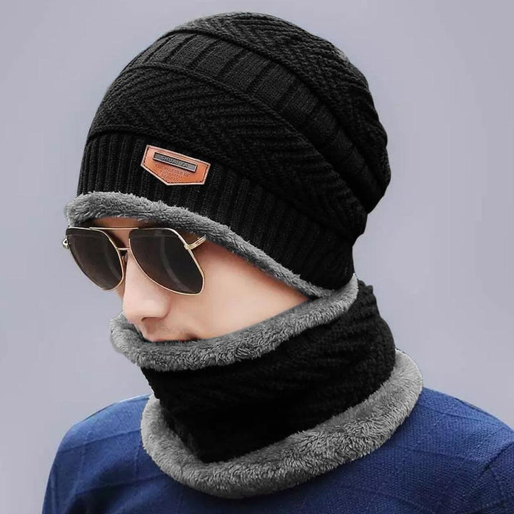 Snow Proof Inside Fur Wool Unisex Slim Fit Beanie Cap with Neck Warmer - Brands River