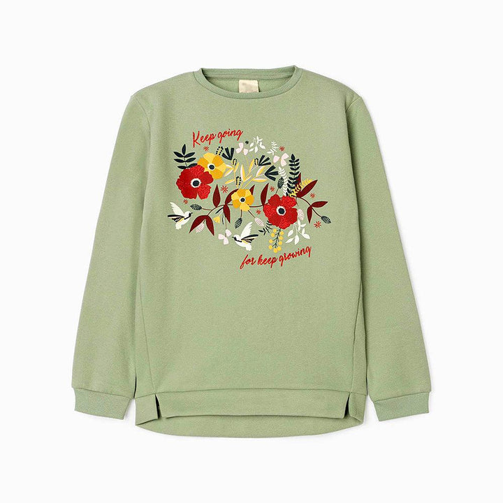 Girl's Premium Quality Shiny Flower Printed Sweatshirt (ZY-00980) - Brands River