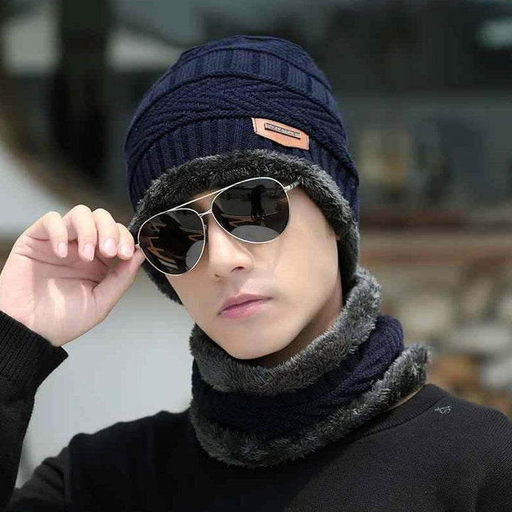 Snow Proof Inside Fur Wool Unisex Slim Fit Beanie Cap with Neck Warmer - Brands River