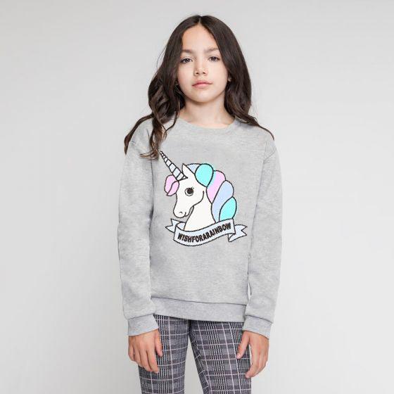 Kids Grey Mark Unicorn Graphic Fleece Sweatshirt (MM-11244) - Brands River