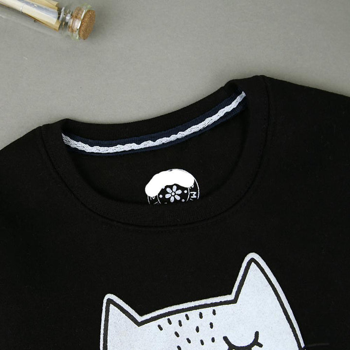 Kids Black Cat Graphic Fleece Sweatshirt (MM-11316) - Brands River