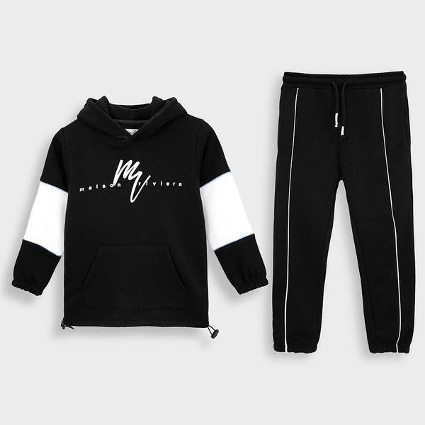 Premium Quality Black Printed Fleece TrackSuit For Kids