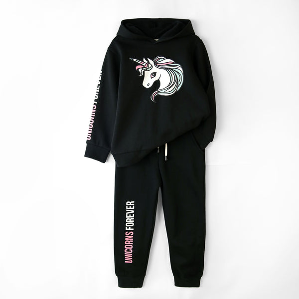 Premium Quality Graphic Fleece Black Tracksuit For Girls