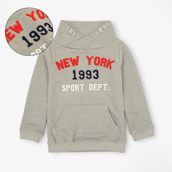 Kid's Grey "New York 1993" Embroidered Funnel Neck Hoodie (SE-00842) - Brands River