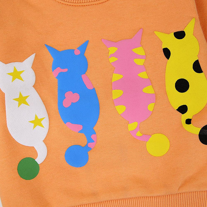 Girls Super Soft Orange Heavy Fleece Cats Printed Sweatshirt (MM-11452) - Brands River