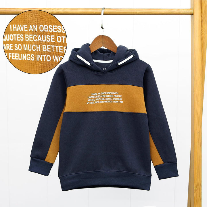 Navy Premium Quality Color Block Printed Fleece Tracksuit For Kids (MD-10581) - Brands River