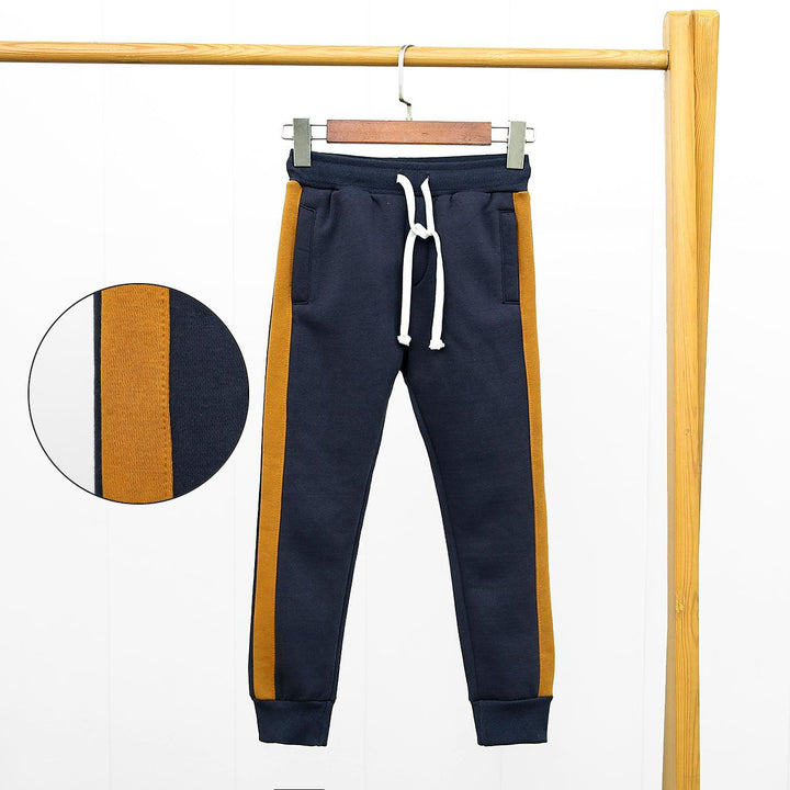 Navy Premium Quality Color Block Printed Fleece Tracksuit For Kids (MD-10581) - Brands River