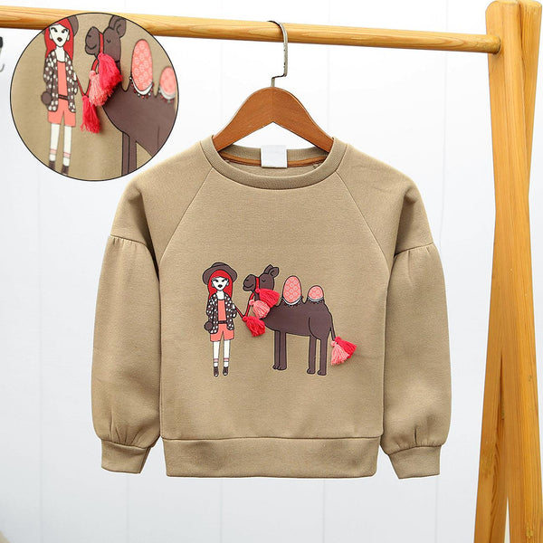 Girl's Premium Quality Raglan Paneled Sleeve Graphic Printed Sweatshirt (ZY-00977) - Brands River