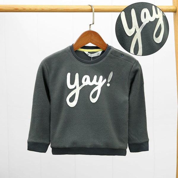 Kid's "YAY!" Wool Look Foil Printed Sweatshirt With Shoulder Snap Button (IA-01001) - Brands River