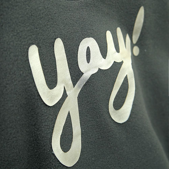 Kid's "YAY!" Wool Look Foil Printed Sweatshirt With Shoulder Snap Button (IA-01001) - Brands River