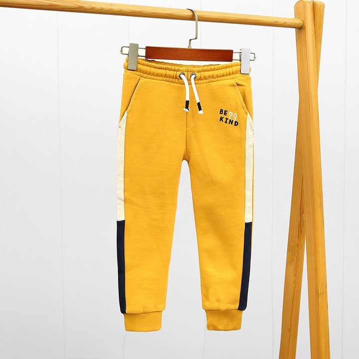 Kid's Musturd Side Paneled Fleece Graphic Jogger Trouser (BE-10009) - Brands River