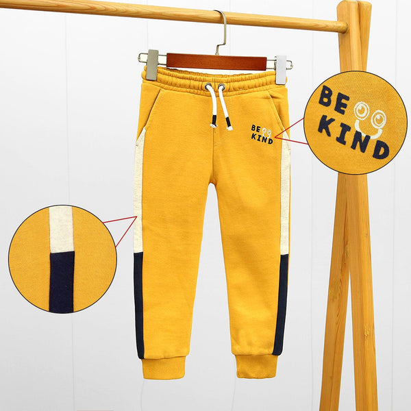 Kid's Musturd Side Paneled Fleece Graphic Jogger Trouser (BE-10009) - Brands River