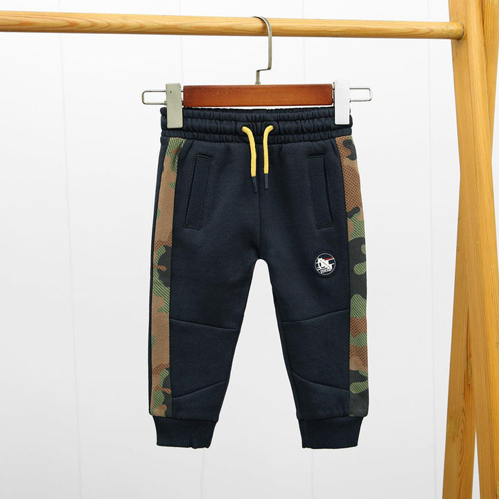 Kid's Side Camo Paneled Fleece Navy Jogger Trouser (TR-10008) - Brands River