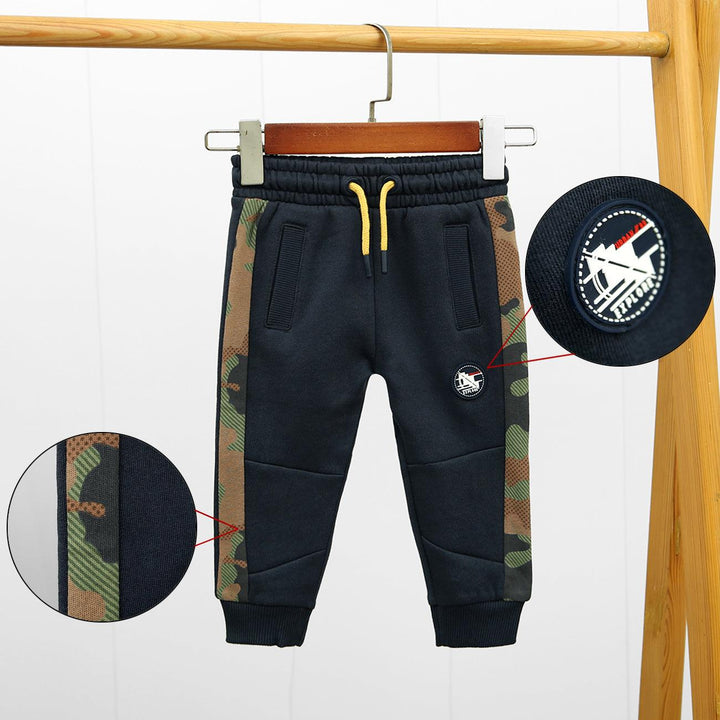 Kid's Side Camo Paneled Fleece Navy Jogger Trouser (TR-10008) - Brands River