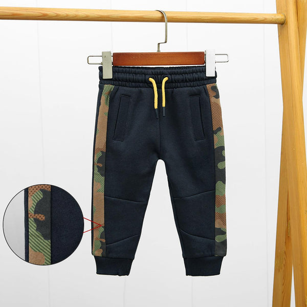 Kid's Side Camo Paneled Fleece Navy Jogger Trouser (TR-10008) - Brands River