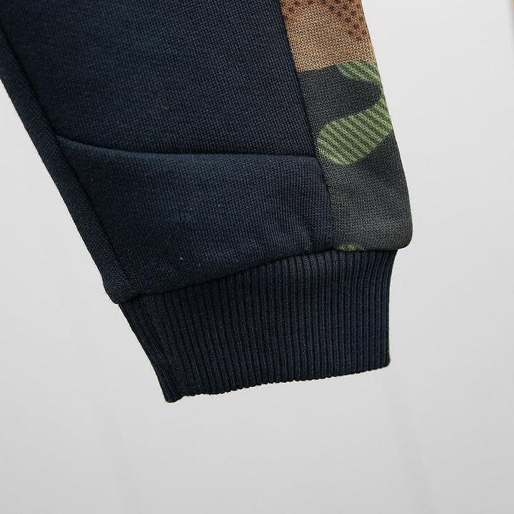 Kid's Side Camo Paneled Fleece Navy Jogger Trouser (TR-10008) - Brands River