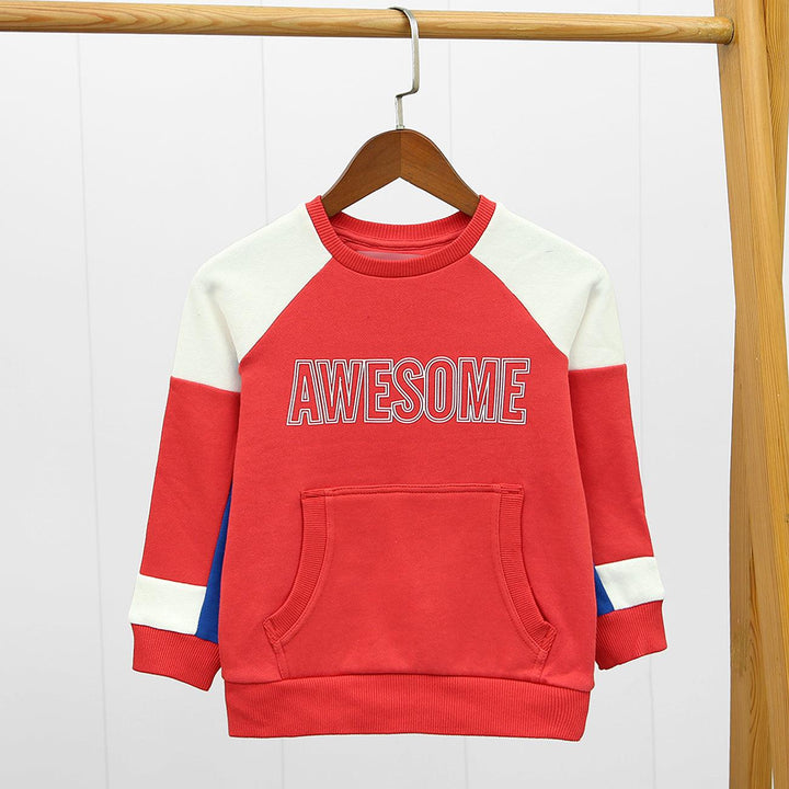 Kid's "Awesome" Print Fleece Raglan Sleeve Sweatshirt (NU-10013) - Brands River