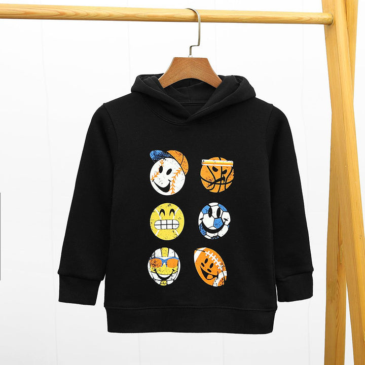 Emojis Printed Black Heavy Fleece Hoodie For Kids (MD-10025) - Brands River