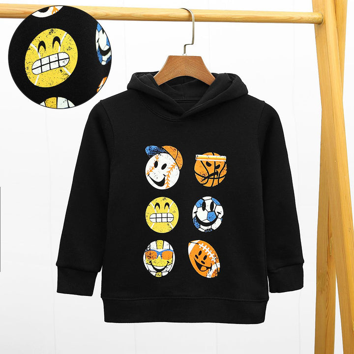 Emojis Printed Black Heavy Fleece Hoodie For Kids (MD-10025) - Brands River