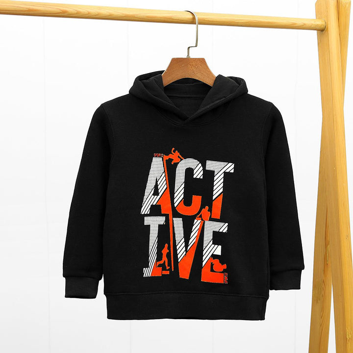 Stylish "Active" Printed Heavy Fleece Hoodie For Kids (MD-10026) - Brands River