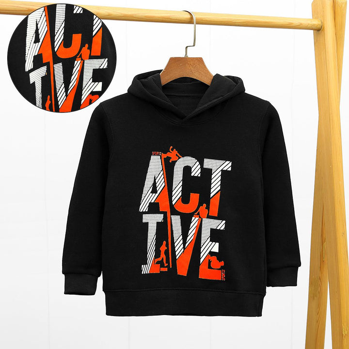 Stylish "Active" Printed Heavy Fleece Hoodie For Kids (MD-10026) - Brands River