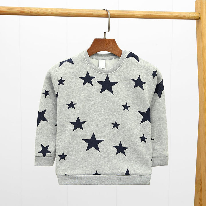 Gray All-Over Stars Printed Sweatshirt With Shoulder Snap Button For Kids (HM-10045) - Brands River