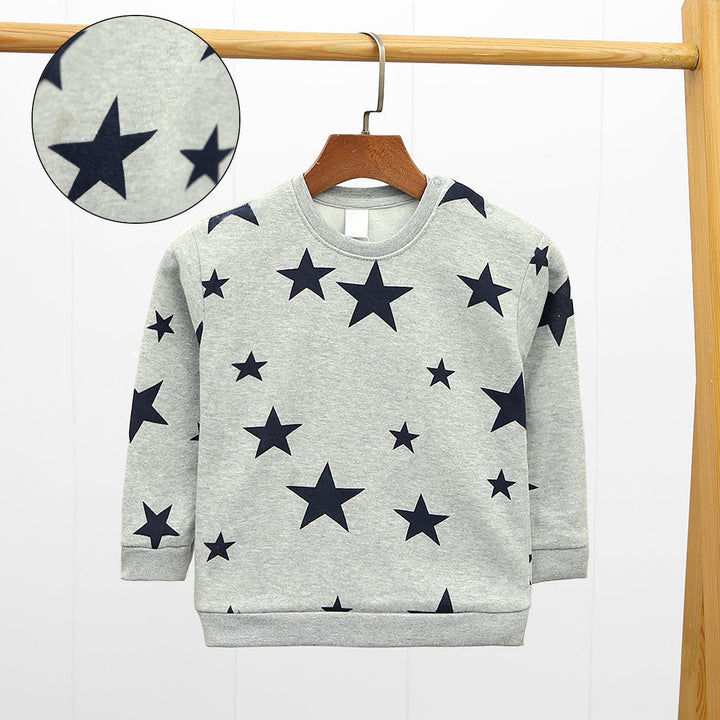 Gray All-Over Stars Printed Sweatshirt With Shoulder Snap Button For Kids (HM-10045) - Brands River