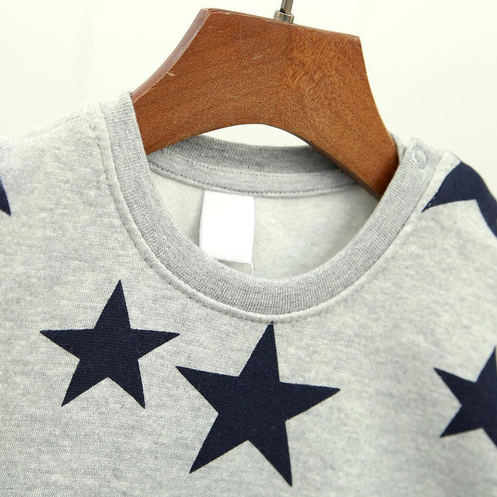 Gray All-Over Stars Printed Sweatshirt With Shoulder Snap Button For Kids (HM-10045) - Brands River