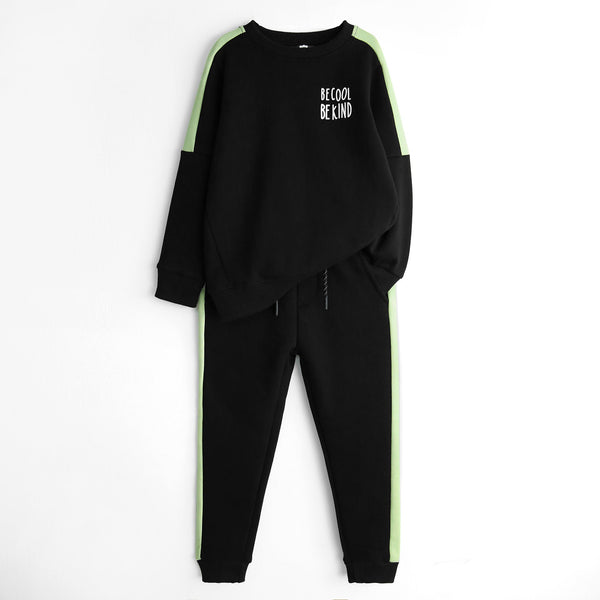 Premium Quality Black Printed Fleece TrackSuit For Kids