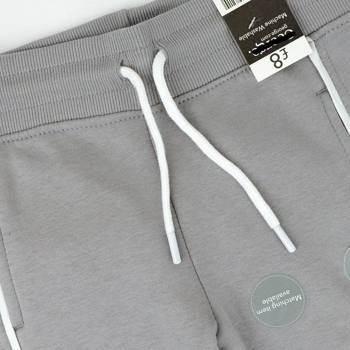 Boys Grey Cuffed Paneled Fleece Joggers With Piping & Print (GE-00836) - Brands River