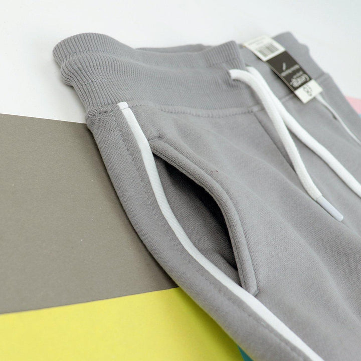 Boys Grey Cuffed Paneled Fleece Joggers With Piping & Print (GE-00836) - Brands River