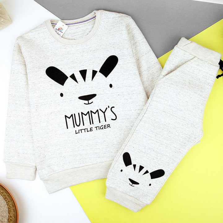 Kids Cute Face & Slogan Graphic Fleece Sweat Suite(MM-11264) - Brands River