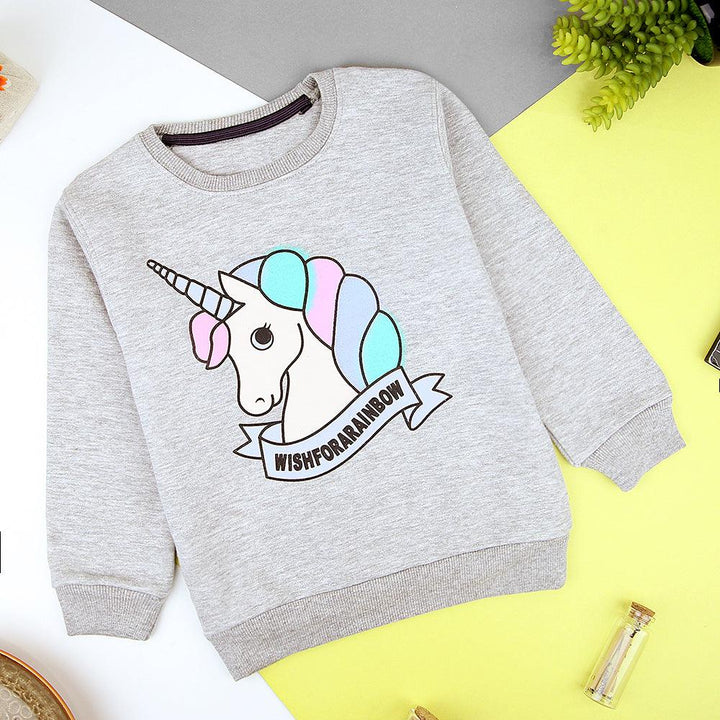 Kids Grey Mark Unicorn Graphic Fleece Sweatshirt (MM-11244) - Brands River