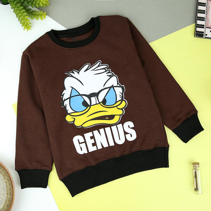 Kids Chocolate Ringer Genius Donald Graphic Fleece Sweatshirt (OF-11217) - Brands River