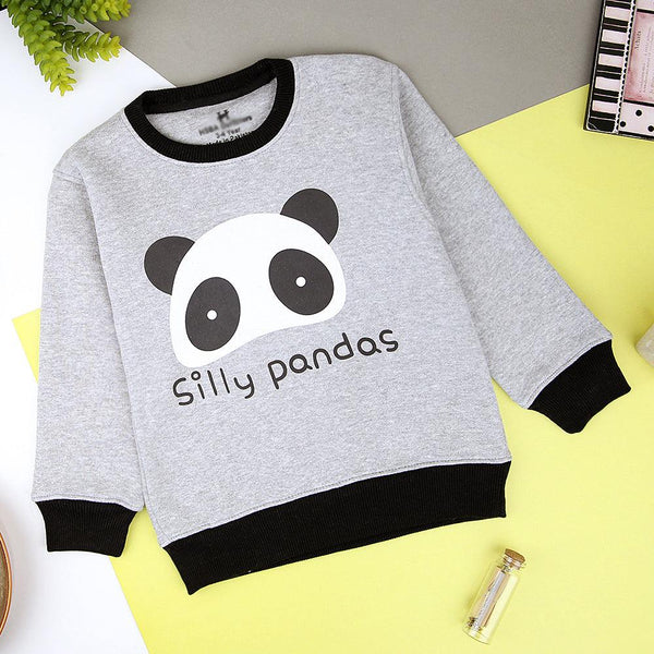 Kids Grey Ringer Panda Graphic Fleece Sweatshirt (OF-11229) - Brands River