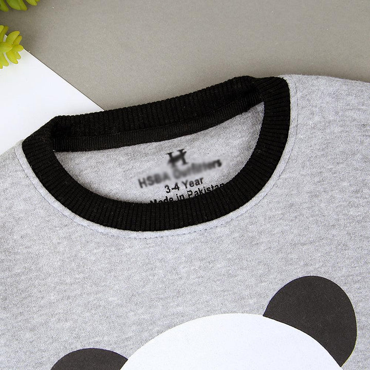 Kids Grey Ringer Panda Graphic Fleece Sweatshirt (OF-11229) - Brands River