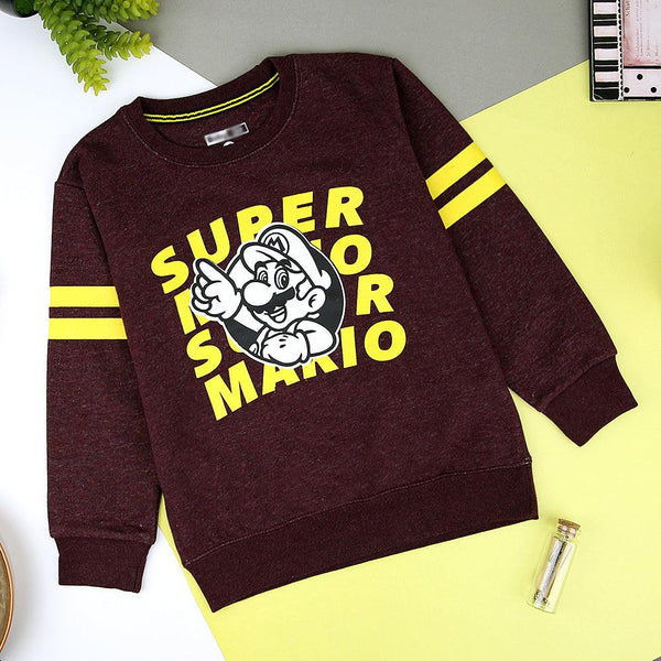 Kids Burgundy Marl Super Mario Graphics Fleece Sweatshirt (BG-11222) - Brands River