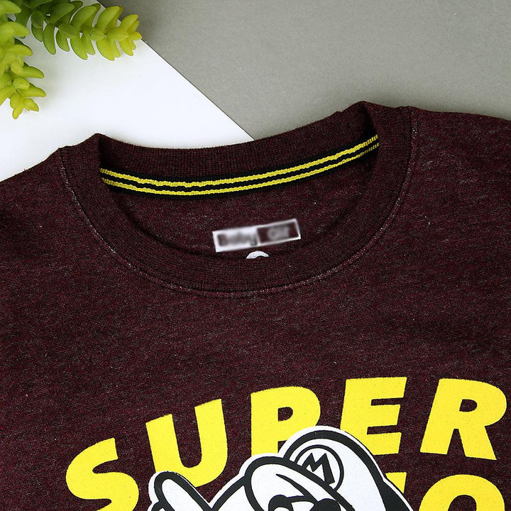 Kids Burgundy Marl Super Mario Graphics Fleece Sweatshirt (BG-11222) - Brands River