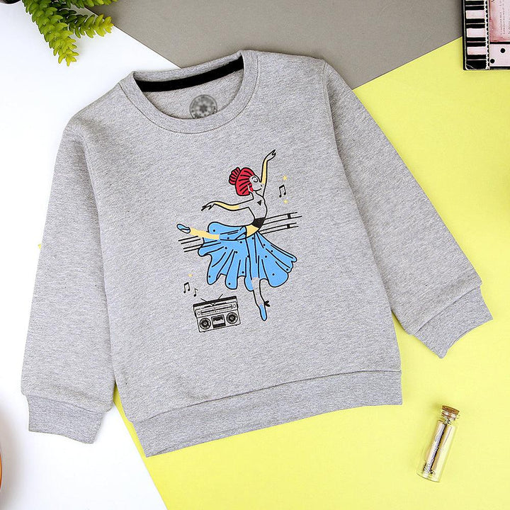 Kids Grey Marl Dancing Doll Graphic Print Fleece Sweatshirt  (MM-11246) - Brands River