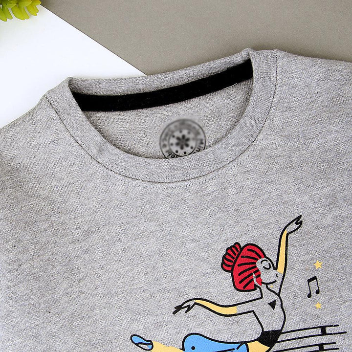 Kids Grey Marl Dancing Doll Graphic Print Fleece Sweatshirt  (MM-11246) - Brands River