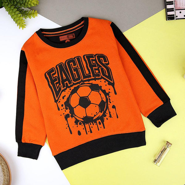 Kids Orange Arm Tape & Football Graphic Fleece Sweatshirt (MM-11235) - Brands River