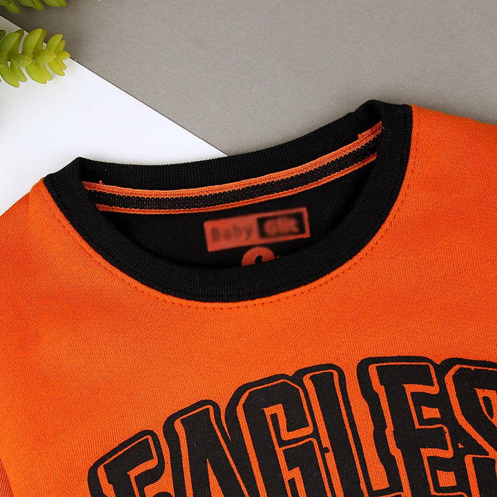 Kids Orange Arm Tape & Football Graphic Fleece Sweatshirt (MM-11235) - Brands River