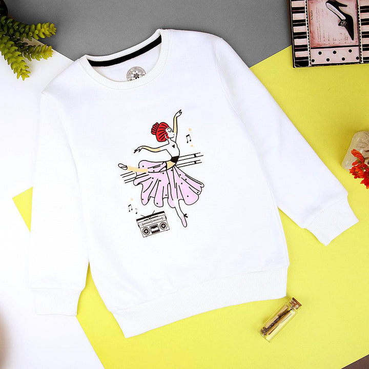 Mni-Minors Kids White Dancing Doll Graphic Print Fleece Sweatshirt (MM-11234) - Brands River