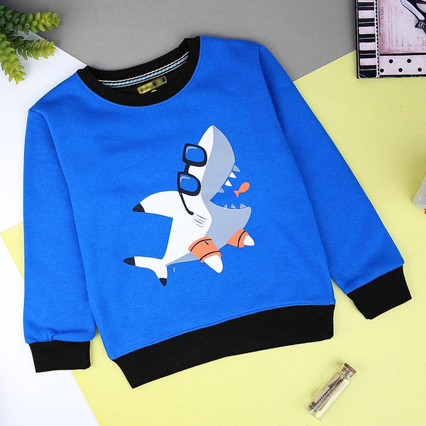 Kids Royal Blue Shark Graphic Fleece Sweatshirt (BG-11238) - Brands River