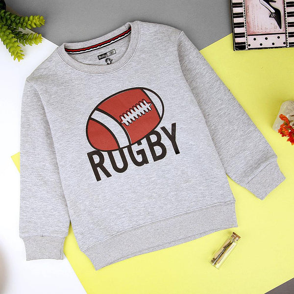 Kids Grey Marl Rugby Graphic Fleece Sweatshirt (BG-11245) - Brands River