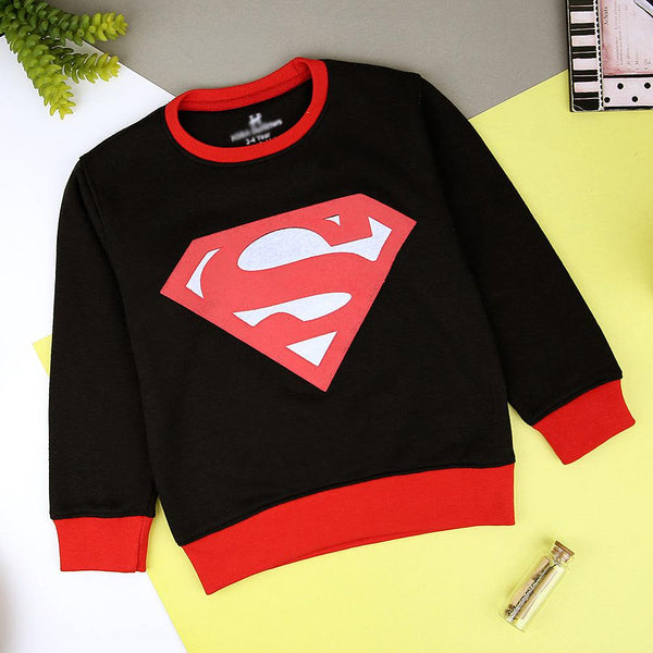 Kids Black Ringer Super Man Graphic Fleece Sweatshirt (HS-11223) - Brands River