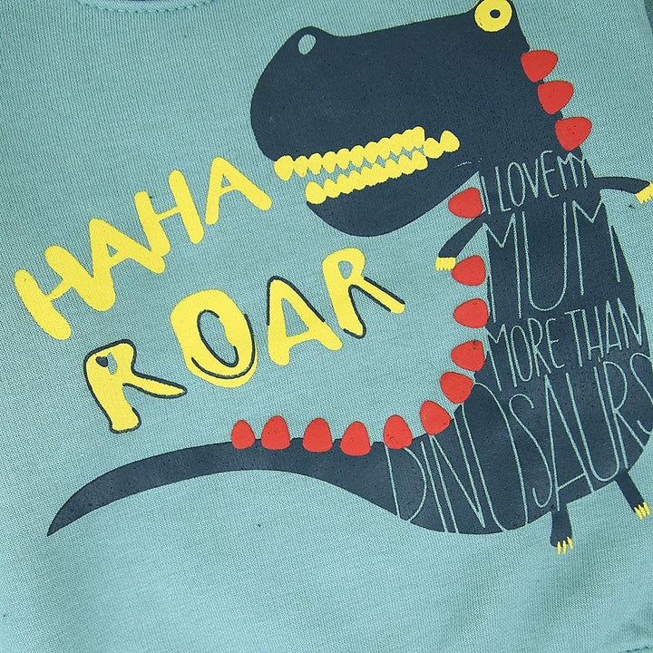 Kids Sea Green Ringer Dino Graphic Fleece Sweatshirt (OF-11221) - Brands River