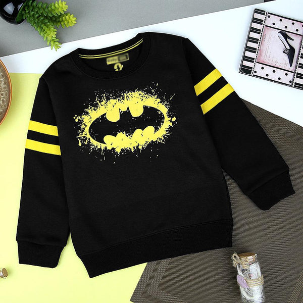 Kids Black Arm Stripes and Batman Graphic Fleece Sweatshirt (BG-11226) - Brands River