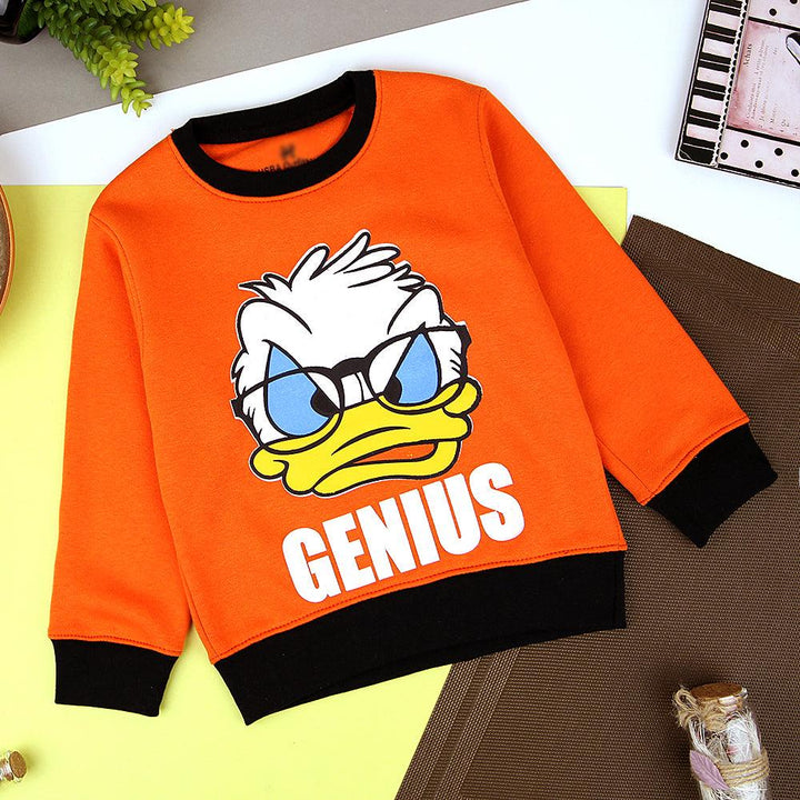 Kids Orange Ringer Genius Donald Graphic Fleece Sweatshirt (HS-11230) - Brands River