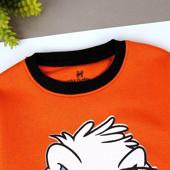 Kids Orange Ringer Genius Donald Graphic Fleece Sweatshirt (HS-11230) - Brands River